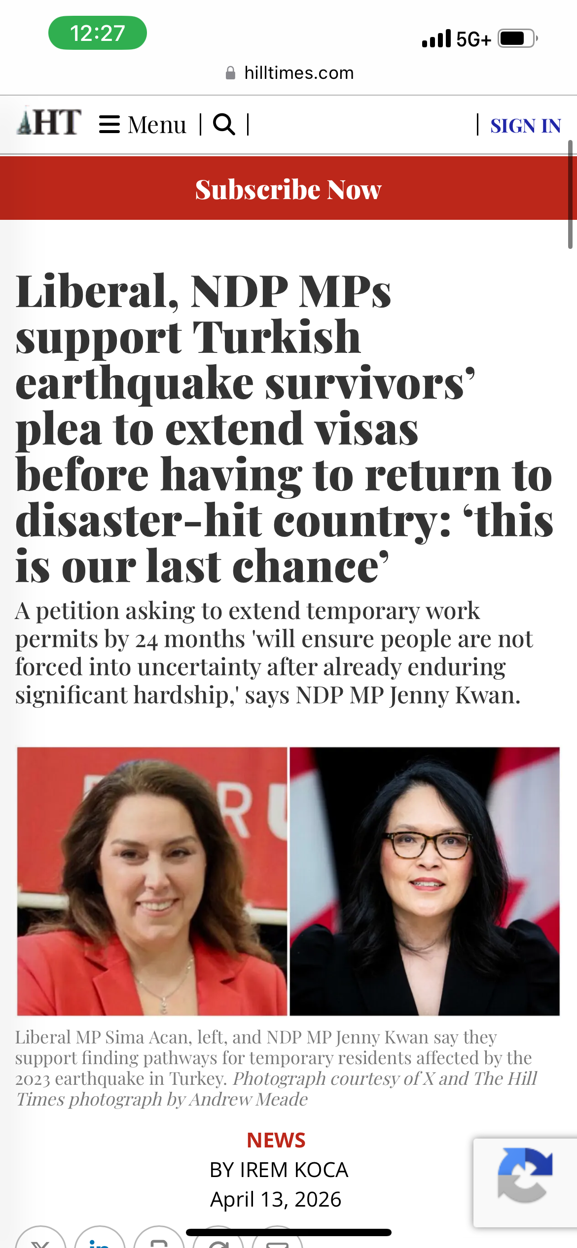 Liberal, NDP MPs support Turkish earthquake survivors’ plea to extend visas before having to return to disaster-hit country: ‘this is our last chance’